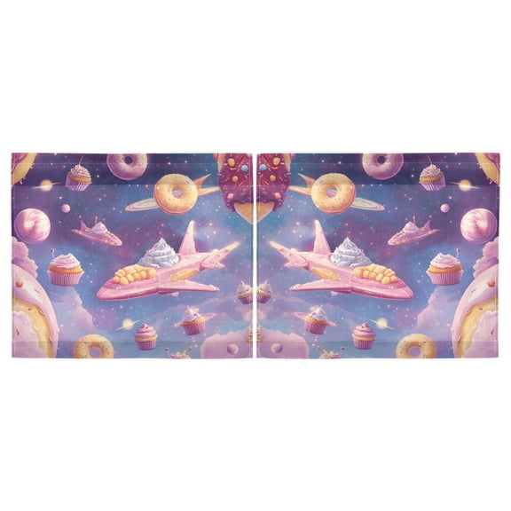 Haosy 2 Panels Rod Pocket Tier Curtains 27 x 24 Light Filtering Privacy Semi Sheer for Kitchen Bathroom, Dessert Planet Spaceship
