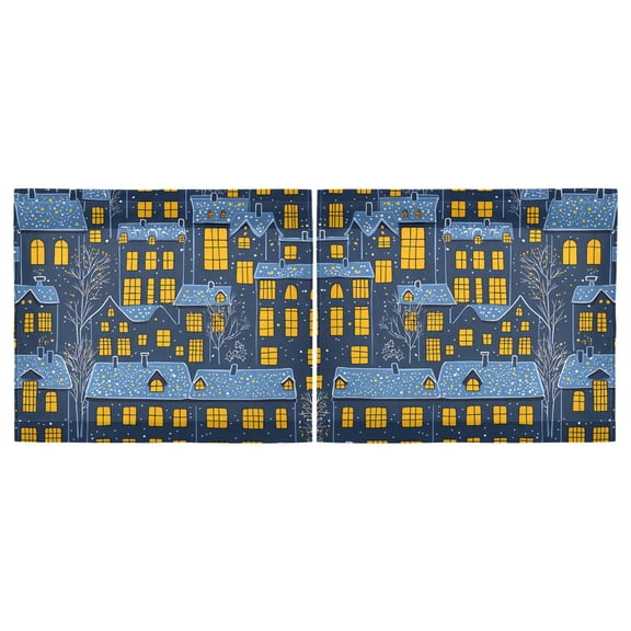 Haosy 2 Panels Rod Pocket Tier Curtains 27 x 24 Light Filtering Privacy Semi Sheer for Kitchen Bathroom, House in Snowy Night