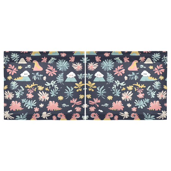 Haosy 2 Panels Rod Pocket Tier Curtains 27 x 24 Light Filtering Privacy Semi Sheer for Kitchen Bathroom, Mountain Dinosaur Leaf