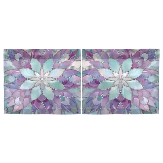 Haosy 2 Panels Rod Pocket Tier Curtains 27 x 24 Light Filtering Privacy Semi Sheer for Kitchen Bathroom, Violet Floral Stained Glass