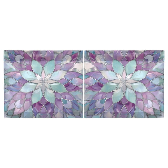 Haosy 2 Panels Rod Pocket Tier Curtains 27 x 24 Light Filtering Privacy Semi Sheer for Kitchen Bathroom, Violet Floral Stained Glass