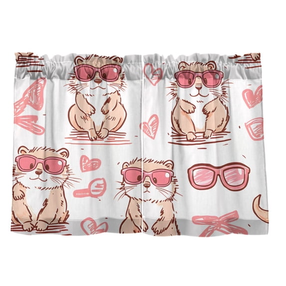 Haosy 2 Panels Rod Pocket Tier Curtains 27 x 36 Light Filtering Privacy Patchwork Semi Sheer for Kitchen Bathroom, Cute Otter with Sunglasses
