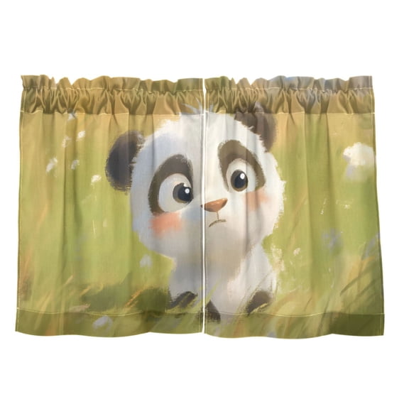 Haosy 2 Panels Rod Pocket Tier Curtains 27 x 36 Light Filtering Privacy Patchwork Semi Sheer for Kitchen Bathroom, Lovely Panda Baby