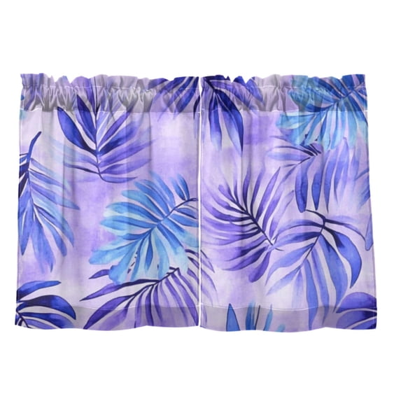Haosy 2 Panels Rod Pocket Tier Curtains 27 x 36 Light Filtering Privacy Patchwork Semi Sheer for Kitchen Bathroom, Watercolor Blue Purple Palm Leaves