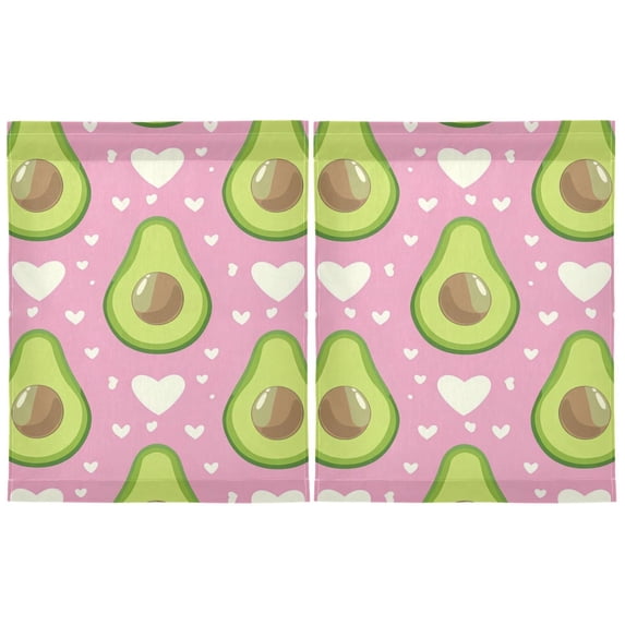 Haosy 2 Panels Rod Pocket Tier Curtains 27 x 36 Light Filtering Privacy Semi Sheer for Kitchen Bathroom, Avocado and Heart