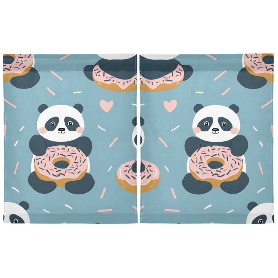 Haosy 2 Panels Rod Pocket Tier Curtains 27 x 36 Light Filtering Privacy Semi Sheer for Kitchen Bathroom, Cute Panda and Donut