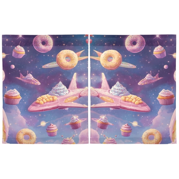 Haosy 2 Panels Rod Pocket Tier Curtains 27 x 36 Light Filtering Privacy Semi Sheer for Kitchen Bathroom, Dessert Planet Spaceship