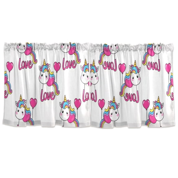 Haosy 2 Panels Rod Pocket Tier Curtains 57 x 24 Light Filtering Privacy Semi Sheer for Kitchen Bathroom, Unicorn and Love Balloon