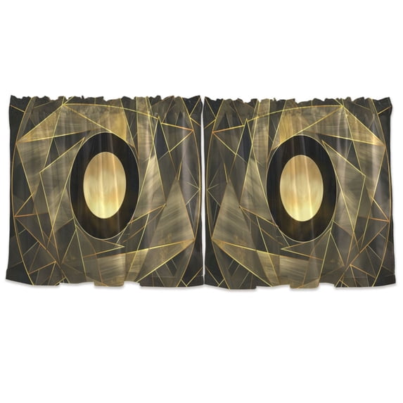 Haosy 2 Panels Rod Pocket Tier Curtains 57 x 36 Light Filtering Privacy Semi Sheer for Kitchen Bathroom, Abstract Khaki Light Geometric