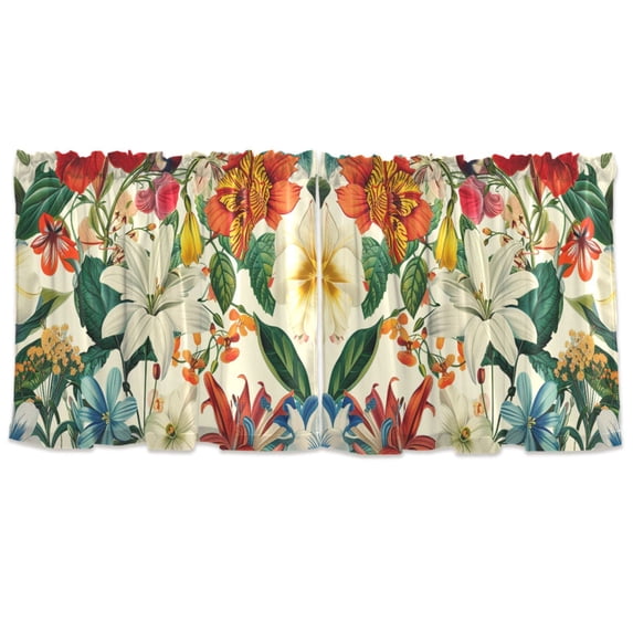 Haosy 2 Panels Rod Pocket Tier Curtains 57 x 36 Light Filtering Privacy Semi Sheer for Kitchen Bathroom, Different Flower and Leaf