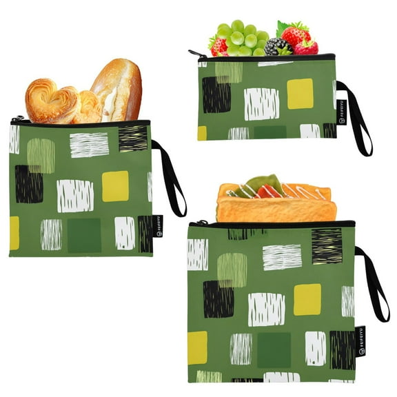 Haosy 3 Pack Reusable Ziploc Bags BPA Free Healthy Food Storage Bag Leakproof Sandwich Snack Freezer Bags Abstract Squares
