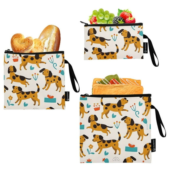 Haosy 3 Pack Reusable Ziploc Bags BPA Free Healthy Food Storage Bag Leakproof Sandwich Snack Freezer Bags Beagle Dogs and Plants