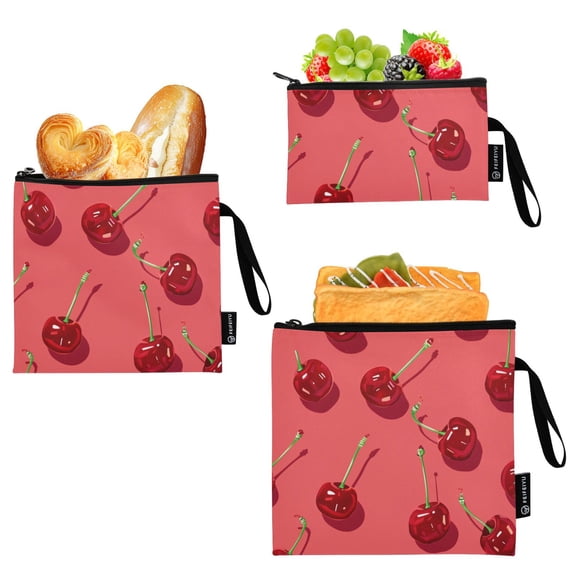 Haosy 3 Pack Reusable Ziploc Bags BPA Free Healthy Food Storage Bag Leakproof Sandwich Snack Freezer Bags Beautiful Cherry
