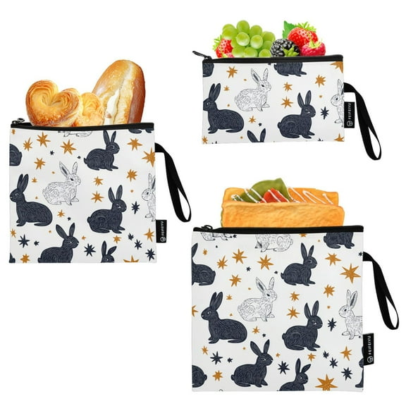 Haosy 3 Pack Reusable Ziploc Bags BPA Free Healthy Food Storage Bag Leakproof Sandwich Snack Freezer Bags Black White Rabbits and Stars