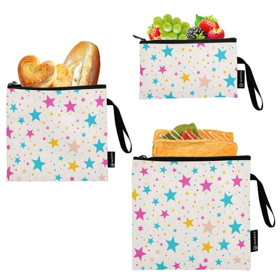 Haosy 3 Pack Reusable Ziploc Bags BPA Free Healthy Food Storage Bag Leakproof Sandwich Snack Freezer Bags Blue Purple Yellow Star