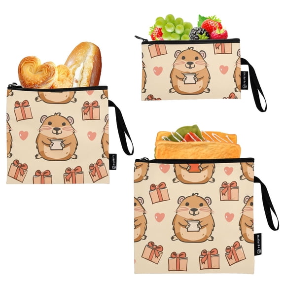 Haosy 3 Pack Reusable Ziploc Bags BPA Free Healthy Food Storage Bag Leakproof Sandwich Snack Freezer Bags Capybara Holding Gift