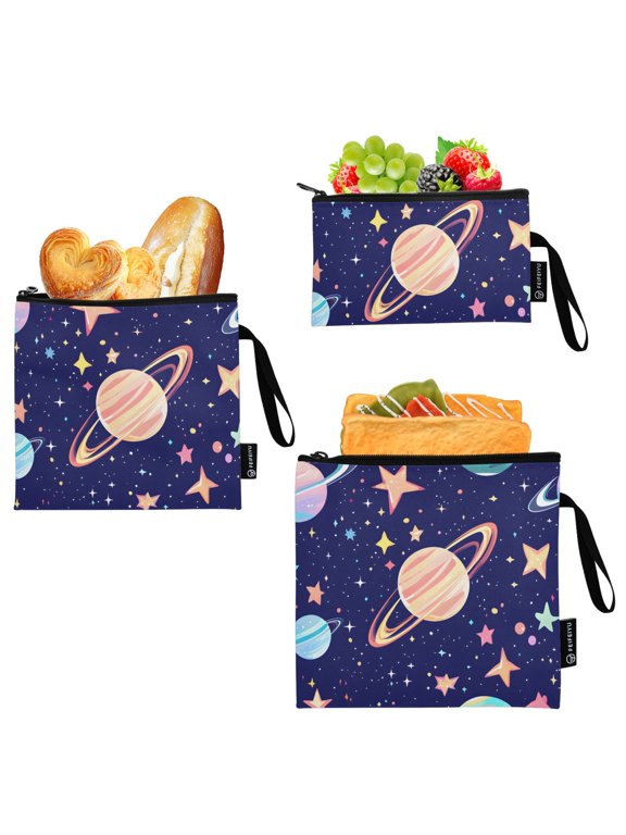 3 Pack Reusable Ziploc Bags BPA Free Healthy Food Storage Bag Leakproof Sandwich Snack Freezer Bags Cartoon Planet and Star