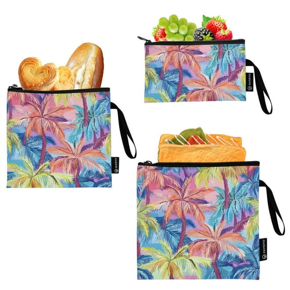 Haosy 3 Pack Reusable Ziploc Bags BPA Free Healthy Food Storage Bag Leakproof Sandwich Snack Freezer Bags Colorful Palm Tree