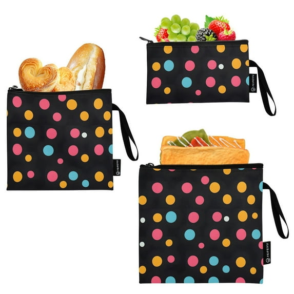 Haosy 3 Pack Reusable Ziploc Bags BPA Free Healthy Food Storage Bag Leakproof Sandwich Snack Freezer Bags Colorful Polka Dots