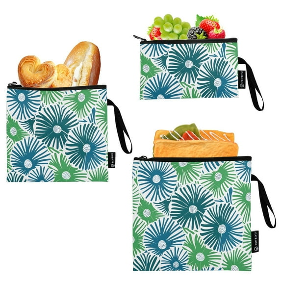 Haosy 3 Pack Reusable Ziploc Bags BPA Free Healthy Food Storage Bag Leakproof Sandwich Snack Freezer Bags Creative Hand-drawn Flowers
