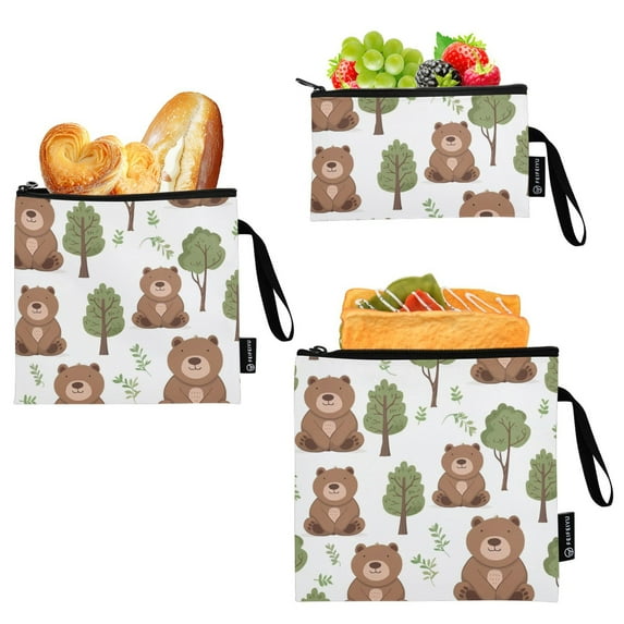 Haosy 3 Pack Reusable Ziploc Bags BPA Free Healthy Food Storage Bag Leakproof Sandwich Snack Freezer Bags Cute Bear with Tree