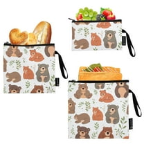 Haosy 3 Pack Reusable Ziploc Bags BPA Free Healthy Food Storage Bag Leakproof Sandwich Snack Freezer Bags Cute Bears with Leaf