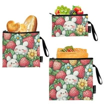 Haosy 3 Pack Reusable Ziploc Bags BPA Free Healthy Food Storage Bag Leakproof Sandwich Snack Freezer Bags Cute Bunny and Strawberry