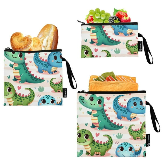 Haosy 3 Pack Reusable Ziploc Bags BPA Free Healthy Food Storage Bag Leakproof Sandwich Snack Freezer Bags Cute Crocodile and Heart
