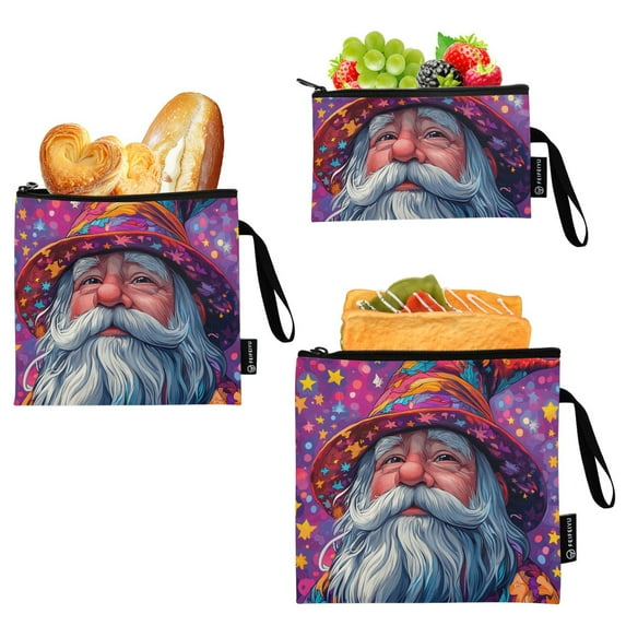 Haosy 3 Pack Reusable Ziploc Bags BPA Free Healthy Food Storage Bag Leakproof Sandwich Snack Freezer Bags Cute Gnome and Star