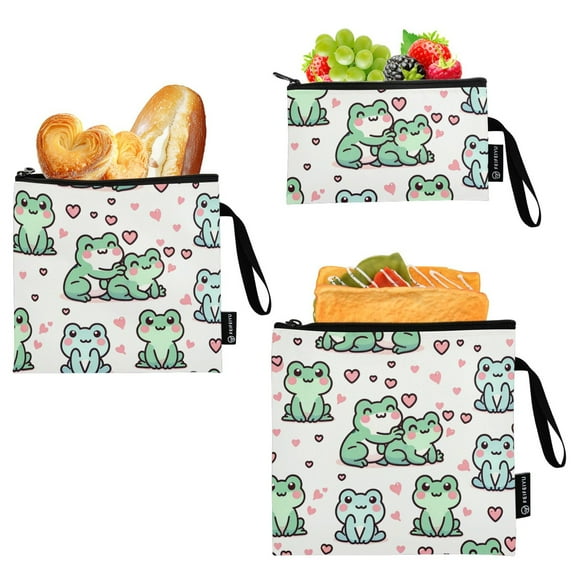 Haosy 3 Pack Reusable Ziploc Bags BPA Free Healthy Food Storage Bag Leakproof Sandwich Snack Freezer Bags Cute Love Frogs