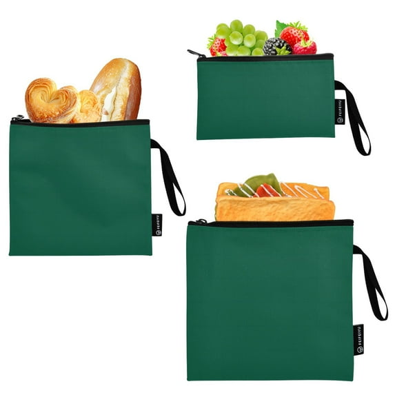 Haosy 3 Pack Reusable Ziploc Bags BPA Free Healthy Food Storage Bag Leakproof Sandwich Snack Freezer Bags Dark Green