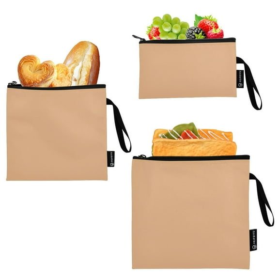 Haosy 3 Pack Reusable Ziploc Bags BPA Free Healthy Food Storage Bag Leakproof Sandwich Snack Freezer Bags Light Warm Brown
