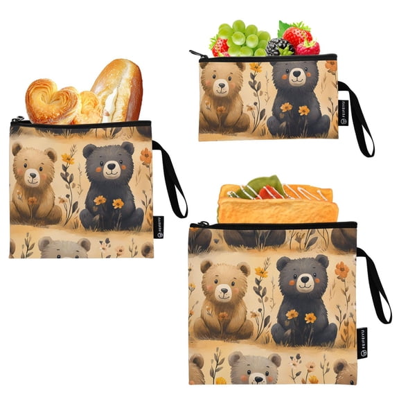 Haosy 3 Pack Reusable Ziploc Bags BPA Free Healthy Food Storage Bag Leakproof Sandwich Snack Freezer Bags Lovely Bears and Flower