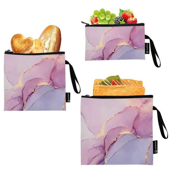 Haosy 3 Pack Reusable Ziploc Bags BPA Free Healthy Food Storage Bag Leakproof Sandwich Snack Freezer Bags Pink Gold Purple Marble