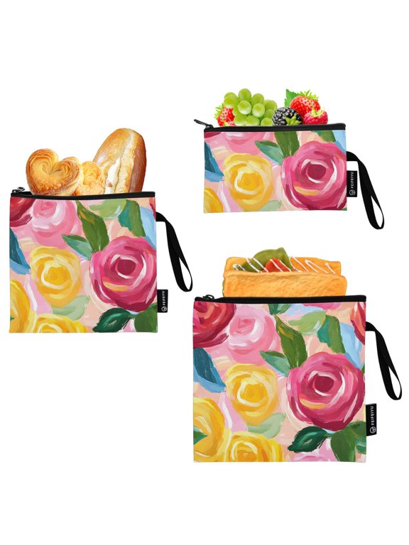 3 Pack Reusable Ziploc Bags BPA Free Healthy Food Storage Bag Leakproof Sandwich Snack Freezer Bags Red Yellow Pink Rose