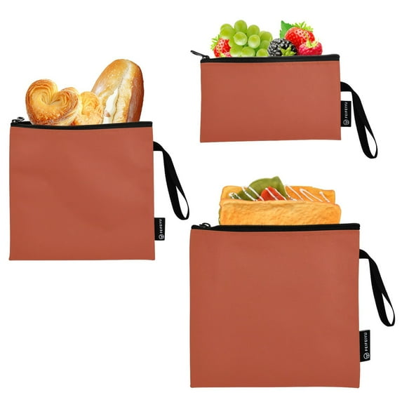Haosy 3 Pack Reusable Ziploc Bags BPA Free Healthy Food Storage Bag Leakproof Sandwich Snack Freezer Bags Rust Red