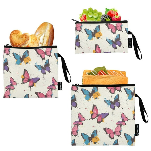 Haosy 3 Pack Reusable Ziploc Bags BPA Free Healthy Food Storage Bag Leakproof Sandwich Snack Freezer Bags Vibrant Colorful Butterflies