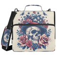 thumbnail image 1 of Haosy 3 Ring Zipper Binder with Shoulder Strap Waterproof Trapper Keeper 2 Inch D-Ring 500 Sheets Capacity, American Style Skull and Rose, 1 of 8