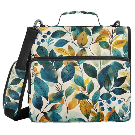 Haosy 3 Ring Zipper Binder with Shoulder Strap Waterproof Trapper Keeper 2 Inch D-Ring 500 Sheets Capacity, Autumn Tropical Foliage