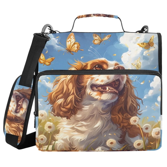 Haosy 3 Ring Zipper Binder with Shoulder Strap Waterproof Trapper Keeper 2 Inch D-Ring 500 Sheets Capacity, Beagle Dog and Butterfly