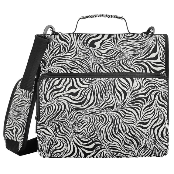 Haosy 3 Ring Zipper Binder with Shoulder Strap Waterproof Trapper Keeper 2 Inch D-Ring 500 Sheets Capacity, Black White Zebra Stripe