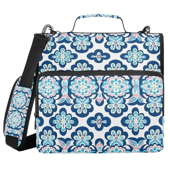 Haosy 3 Ring Zipper Binder with Shoulder Strap Waterproof Trapper Keeper 2 Inch D-Ring 500 Sheets Capacity, Blue Pink Flower Damask