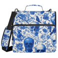 thumbnail image 1 of Haosy 3 Ring Zipper Binder with Shoulder Strap Waterproof Trapper Keeper 2 Inch D-Ring 500 Sheets Capacity, Blue Skull Bird Flower, 1 of 8