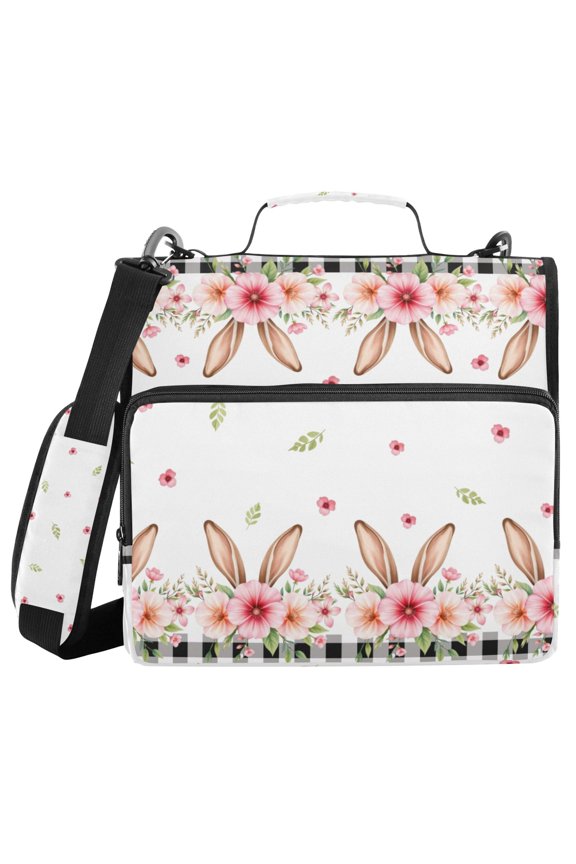 3 Ring Zipper Binder with Shoulder Strap Waterproof Trapper Keeper 2 Inch D-Ring 500 Sheets Capacity, Bunny Ears Flower