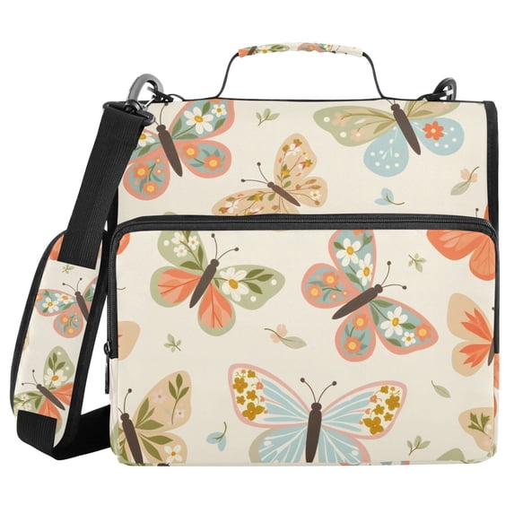 Haosy 3 Ring Zipper Binder with Shoulder Strap Waterproof Trapper Keeper 2 Inch D-Ring 500 Sheets Capacity, Butterfly with Flower