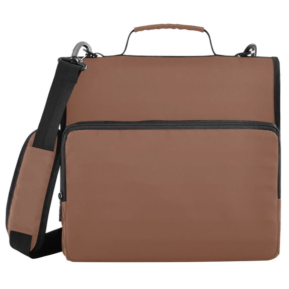 Haosy 3 Ring Zipper Binder with Shoulder Strap Waterproof Trapper Keeper 2 Inch D-Ring 500 Sheets Capacity, Caramel Brown