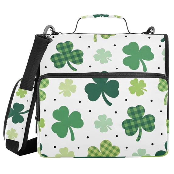 Haosy 3 Ring Zipper Binder with Shoulder Strap Waterproof Trapper Keeper 2 Inch D-Ring 500 Sheets Capacity, Clover with Green Plaid