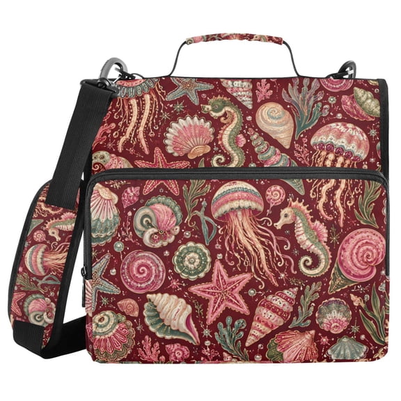 Haosy 3 Ring Zipper Binder with Shoulder Strap Waterproof Trapper Keeper 2 Inch D-Ring 500 Sheets Capacity, Colorful Jellyfish Shells