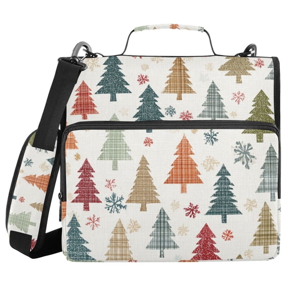 Haosy 3 Ring Zipper Binder with Shoulder Strap Waterproof Trapper Keeper 2 Inch D-Ring 500 Sheets Capacity, Colorful Plaid Christmas Tree