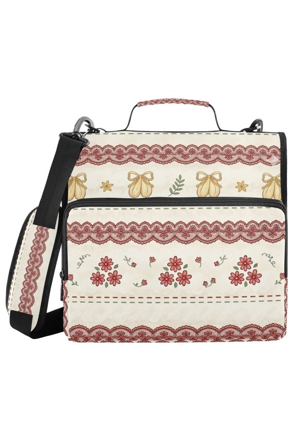3 Ring Zipper Binder with Shoulder Strap Waterproof Trapper Keeper 2 Inch D-Ring 500 Sheets Capacity, Coquette Bow Stripe